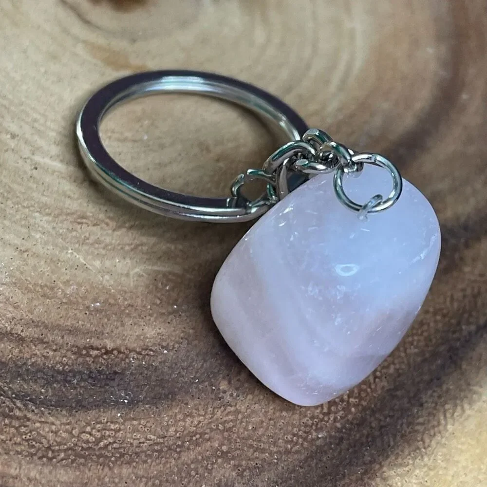 Rose quartz cube keychain key ring pendant chain NEW pink natural